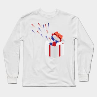 Blue, Red, White Balloons and Fireworks Long Sleeve T-Shirt